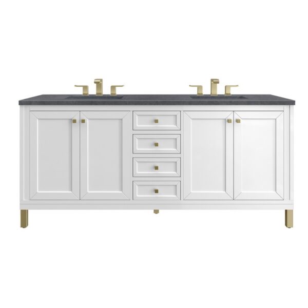 James Martin 305-V72-GW-3CSP Chicago 72 Inch Glossy White Double Sink Vanity with 3 cm Charcoal Soapstone Top