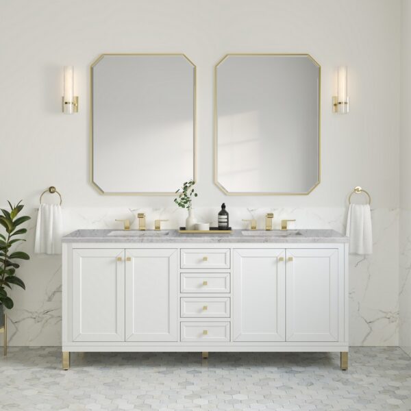 James Martin 305-V72-GW-3EJP Chicago 72 Inch Glossy White Double Sink Vanity with 3 cm Eternal Jasmine Pearl Top