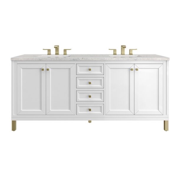 James Martin 305-V72-GW-3EJP Chicago 72 Inch Glossy White Double Sink Vanity with 3 cm Eternal Jasmine Pearl Top