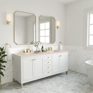 James Martin 305-V72-GW-3EMR Chicago 72 Inch Glossy White Double Sink Vanity with 3 cm Eternal Marfil Top