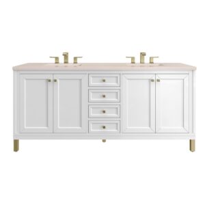 James Martin 305-V72-GW-3EMR Chicago 72 Inch Glossy White Double Sink Vanity with 3 cm Eternal Marfil Top