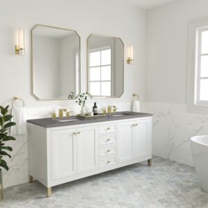 James Martin 305-V72-GW-3GEX Chicago 72 Inch Glossy White Double Sink Vanity with 3 cm Grey Expo Top