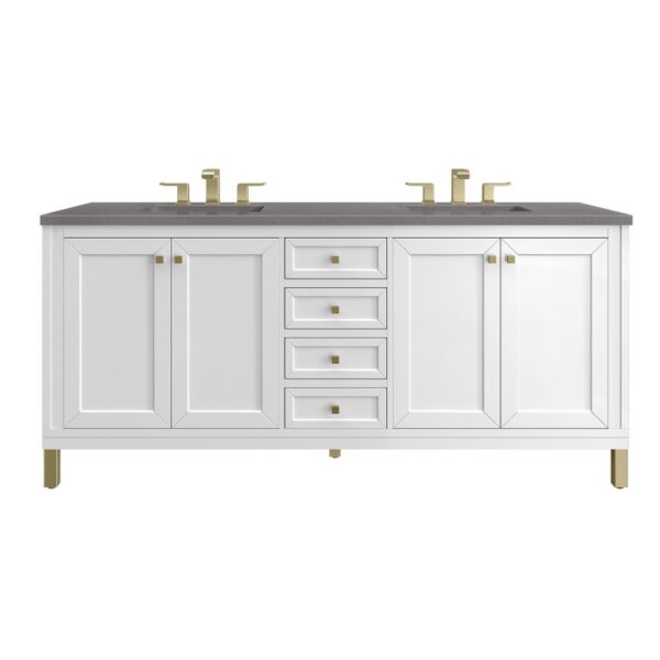 James Martin 305-V72-GW-3GEX Chicago 72 Inch Glossy White Double Sink Vanity with 3 cm Grey Expo Top