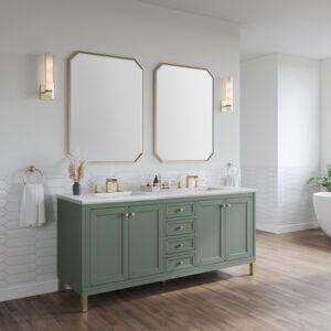 James Martin 305-V72-SC-3AF Chicago 72 Inch Smokey Celadon Double Sink Vanity with 3 cm Arctic Fall Top