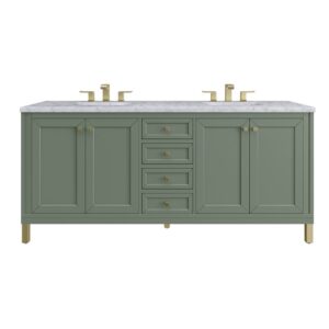 James Martin 305-V72-SC-3CAR Chicago 72 Inch Smokey Celadon Double Sink Vanity with 3 cm Carrara Marble Top