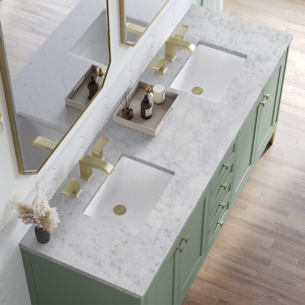 James Martin 305-V72-SC-3CAR Chicago 72 Inch Smokey Celadon Double Sink Vanity with 3 cm Carrara Marble Top