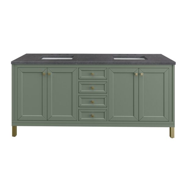 James Martin 305-V72-SC-3CSP Chicago 72 Inch Smokey Celadon Double Sink Vanity with 3 cm Charcoal Soapstone Top