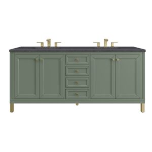 James Martin 305-V72-SC-3CSP Chicago 72 Inch Smokey Celadon Double Sink Vanity with 3 cm Charcoal Soapstone Top