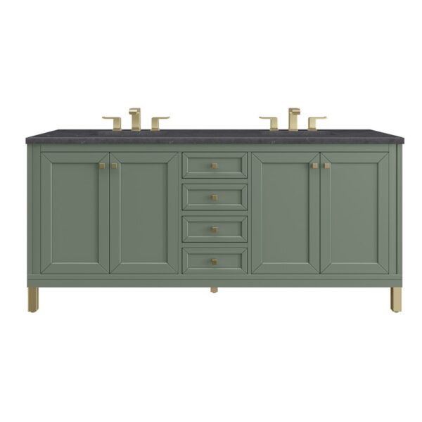 James Martin 305-V72-SC-3CSP Chicago 72 Inch Smokey Celadon Double Sink Vanity with 3 cm Charcoal Soapstone Top