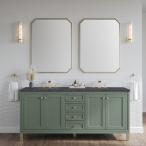 James Martin 305-V72-SC-3CSP Chicago 72 Inch Smokey Celadon Double Sink Vanity with 3 cm Charcoal Soapstone Top