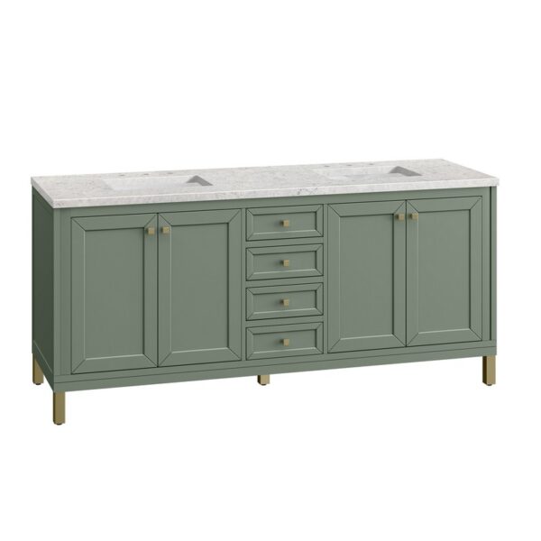 James Martin 305-V72-SC-3EJP Chicago 72 Inch Smokey Celadon Double Sink Vanity with 3 cm Eternal Jasmine Pearl Top