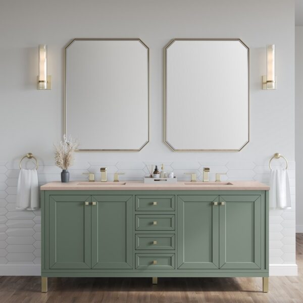 James Martin 305-V72-SC-3EMR Chicago 72 Inch Smokey Celadon Double Sink Vanity with 3 cm Eternal Marfil Top