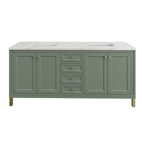 James Martin 305-V72-SC-3ENC Chicago 72 Inch Smokey Celadon Double Sink Vanity with 3 cm Ethereal Noctis Top