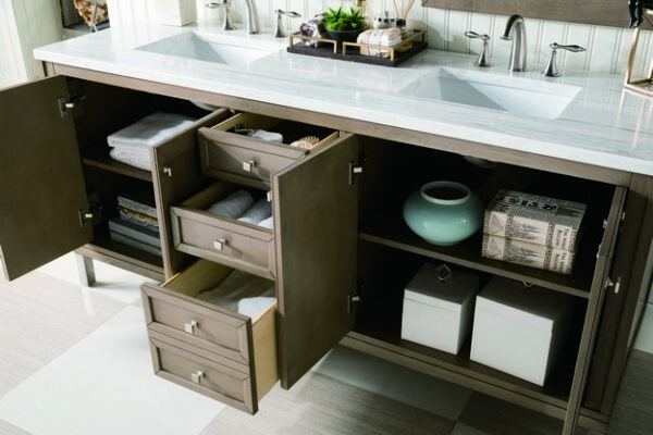 James Martin 305-V72-WWW-3AF Chicago 72 Inch Whitewashed Walnut Double Vanity with 3 cm Arctic Fall Solid Surface Top