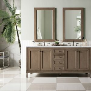 James Martin 305-V72-WWW-3ENC Chicago 72 Inch Double Vanity Cabinet with Ethereal Noctis Quartz Top - Whitewashed Walnut