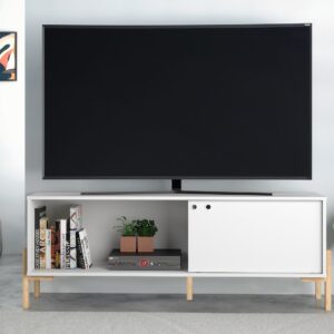 Manhattan Comfort Bowery 55.12 TV Stand with 2 Shelves in White and Oak