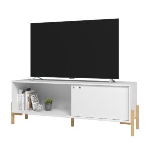 Manhattan Comfort Bowery 55.12 TV Stand with 2 Shelves in White and Oak