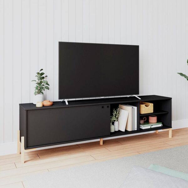 Manhattan Comfort Bowery 72.83 TV Stand with 4 Shelves in Black and Oak