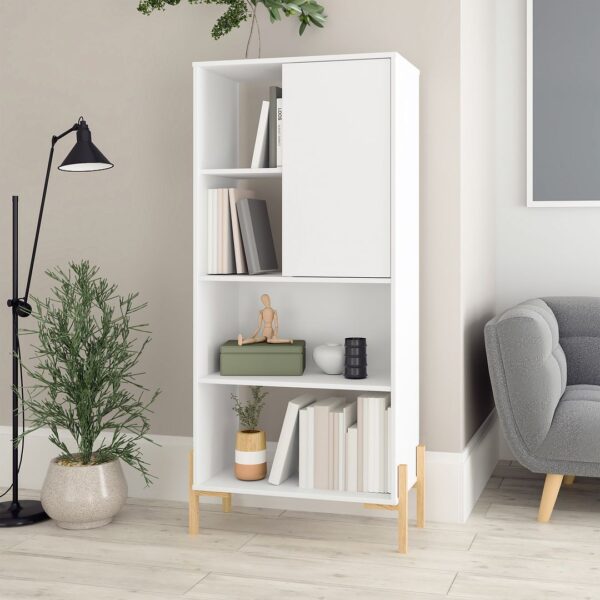 Manhattan Comfort Bowery Bookcase with 5 Shelves in White and Oak