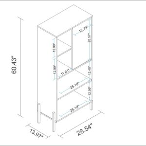 Manhattan Comfort Bowery Bookcase with 5 Shelves in White and Oak