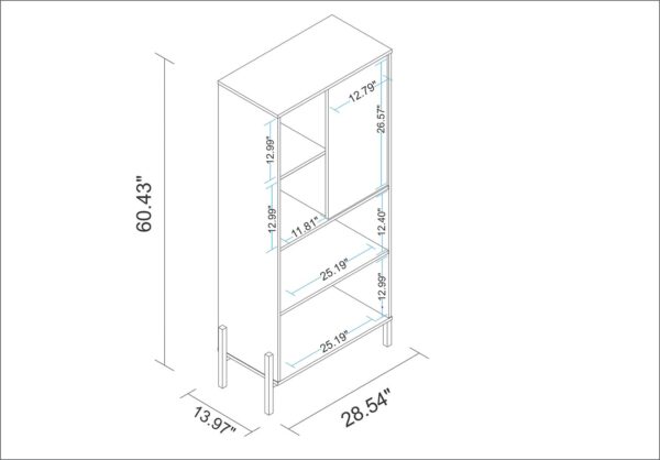 Manhattan Comfort Bowery Bookcase with 5 Shelves in White and Oak