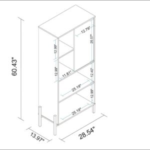 Manhattan Comfort Bowery Bookcase with 5 Shelves in Black and Oak