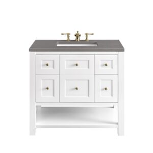 James Martin 330-V36-BW-3GEX Breckenridge 36 Inch Bright White Single Sink Vanity with 3 cm Grey Expo Top