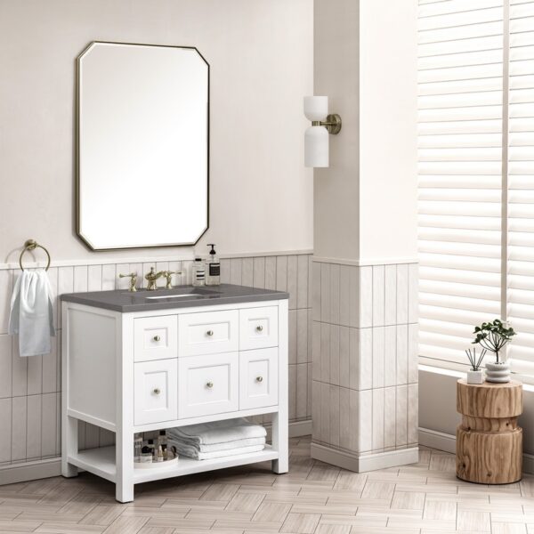 James Martin 330-V36-BW-3GEX Breckenridge 36 Inch Bright White Single Sink Vanity with 3 cm Grey Expo Top