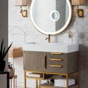 James Martin 388-V36-AGR-RG Columbia 36 Inch Single Vanity in Ash Gray, Radiant Gold