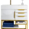 James Martin 388-V36-GW-RG Columbia 36 Inch Single Vanity in Glossy White, Radiant Gold