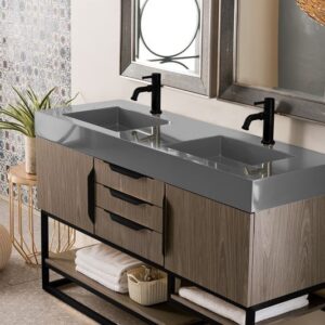 James Martin 388-V59D-AGR-MB-DGG Columbia 59 Inch Double Vanity Cabinet with Dusk Grey Glossy Composite Top - Ash Gray