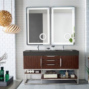 James Martin 388-V59D-CFO-BN-GW Columbia 59 Inch Double Vanity in Coffee Oak with Glossy White Solid Surface Top