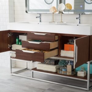 James Martin 388-V59D-CFO-BN-GW Columbia 59 Inch Double Vanity in Coffee Oak with Glossy White Solid Surface Top