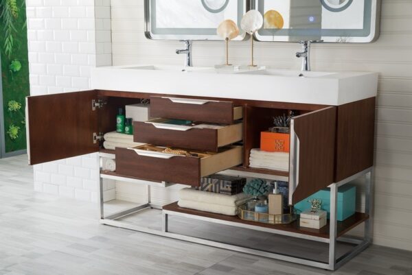 James Martin 388-V59D-CFO-BN-GW Columbia 59 Inch Double Vanity in Coffee Oak with Glossy White Solid Surface Top