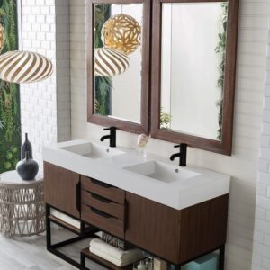 James Martin 388-V59D-CFO-MB-GW Columbia 59 Inch Double Vanity Cabinet with Glossy White Composite Top - Coffee Oak