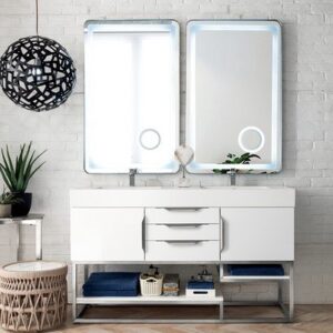 James Martin 388-V59D-GW-BN Columbia 59 Inch Double Vanity in Glossy White