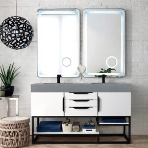 James Martin 388-V59D-GW-MB-DGG Columbia 59 Inch Double Vanity Cabinet with Dusk Grey Glossy Composite Top - Glossy White