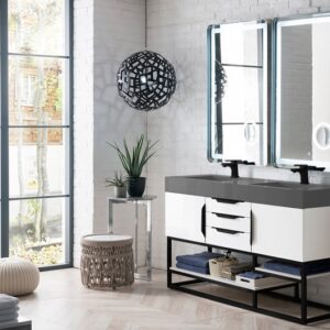 James Martin 388-V59D-GW-MB-DGG Columbia 59 Inch Double Vanity Cabinet with Dusk Grey Glossy Composite Top - Glossy White