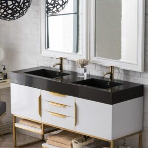 James Martin 388-V59D-GW-RG Columbia 59 Inch Double Vanity in Glossy White, Radiant Gold