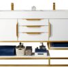 James Martin 388-V59D-GW-RG-DGG Columbia 59 Inch Double Vanity in Glossy White, Radiant Gold with Glossy Dark Gray Solid Surface Top