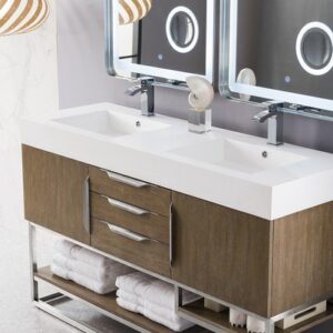 James Martin 388-V59D-LTO-BN-DGG Columbia 59 Inch Double Vanity in Latte Oak with Glossy Dark Gray Solid Surface Top