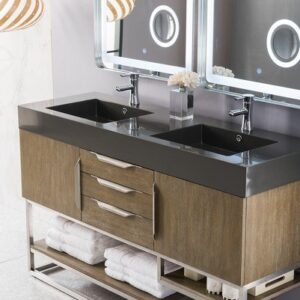 James Martin 388-V59D-LTO-BN-DGG Columbia 59 Inch Double Vanity in Latte Oak with Glossy Dark Gray Solid Surface Top