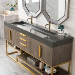 James Martin 388-V72D-AGR-RG Columbia 72 Inch Double Vanity in Ash Gray, Radiant Gold