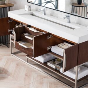 James Martin 388-V72D-CFO-BN-GW Columbia 72 Inch Double Vanity in Coffee Oak with Glossy White Solid Surface Top