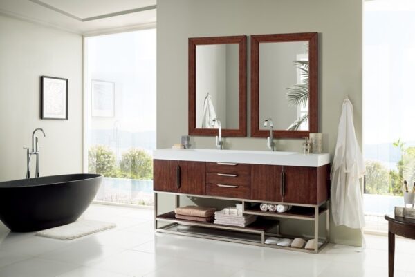 James Martin 388-V72D-CFO-BN-GW Columbia 72 Inch Double Vanity in Coffee Oak with Glossy White Solid Surface Top