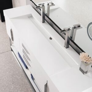 James Martin 388-V72D-GW-BN-GW Columbia 72 Inch Double Vanity in Glossy White with Glossy White Solid Surface Top