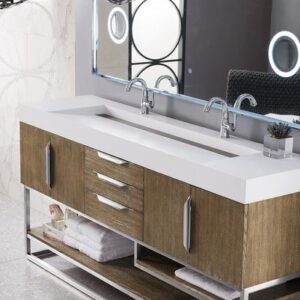 James Martin 388-V72D-LTO-BN-GW Columbia 72 Inch Double Vanity in Latte Oak with Glossy White Solid Surface Top