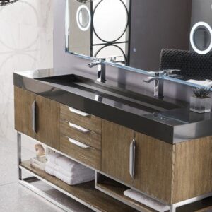 James Martin 388-V72D-LTO-BN-GW Columbia 72 Inch Double Vanity in Latte Oak with Glossy White Solid Surface Top