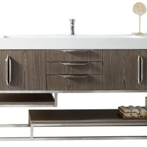 James Martin 388-V72S-AGR-BN-GW Columbia 72 Inch Single Vanity in Ash Gray with Glossy White Solid Surface Top