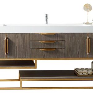 James Martin 388-V72S-AGR-RG-DGG Columbia 72 Inch Single Vanity in Ash Gray, Radiant Gold with Glossy Dark Gray Solid Surface Top